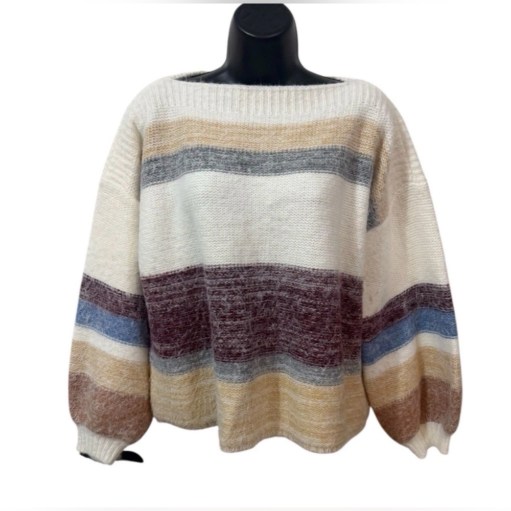 Buckle Black Striped Eyelash Knit Sweater Size M - Picture 3 of 11